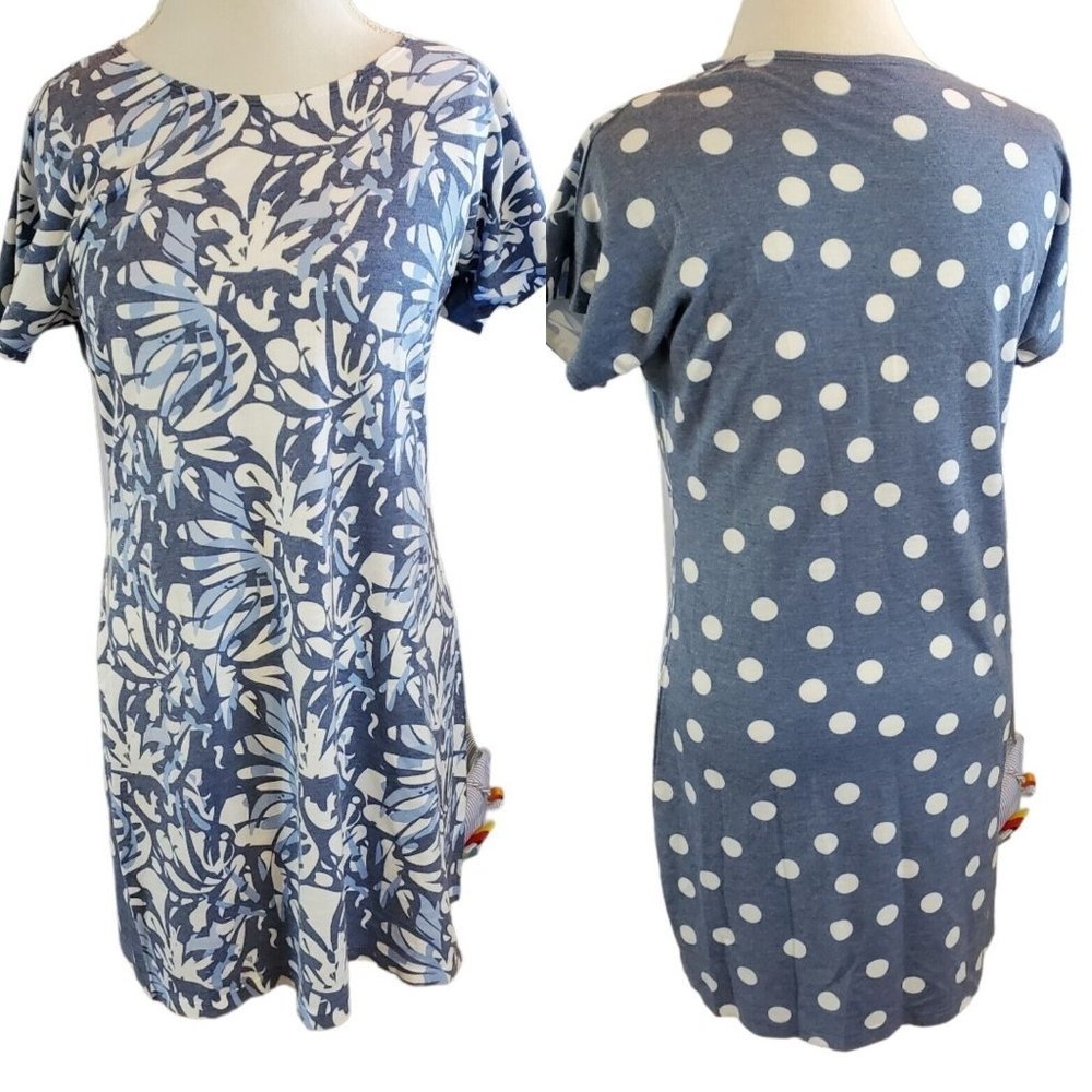 Whimsy Rose French Terry Casual Tropical Polka Dot Shift Dress USA Made Sz Large